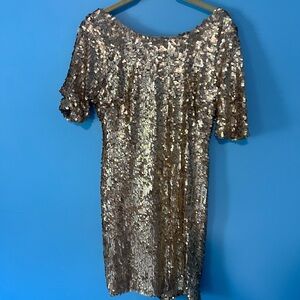 Ark & Co Sequin Short Sleeve Mini Dress - Rose Gold
